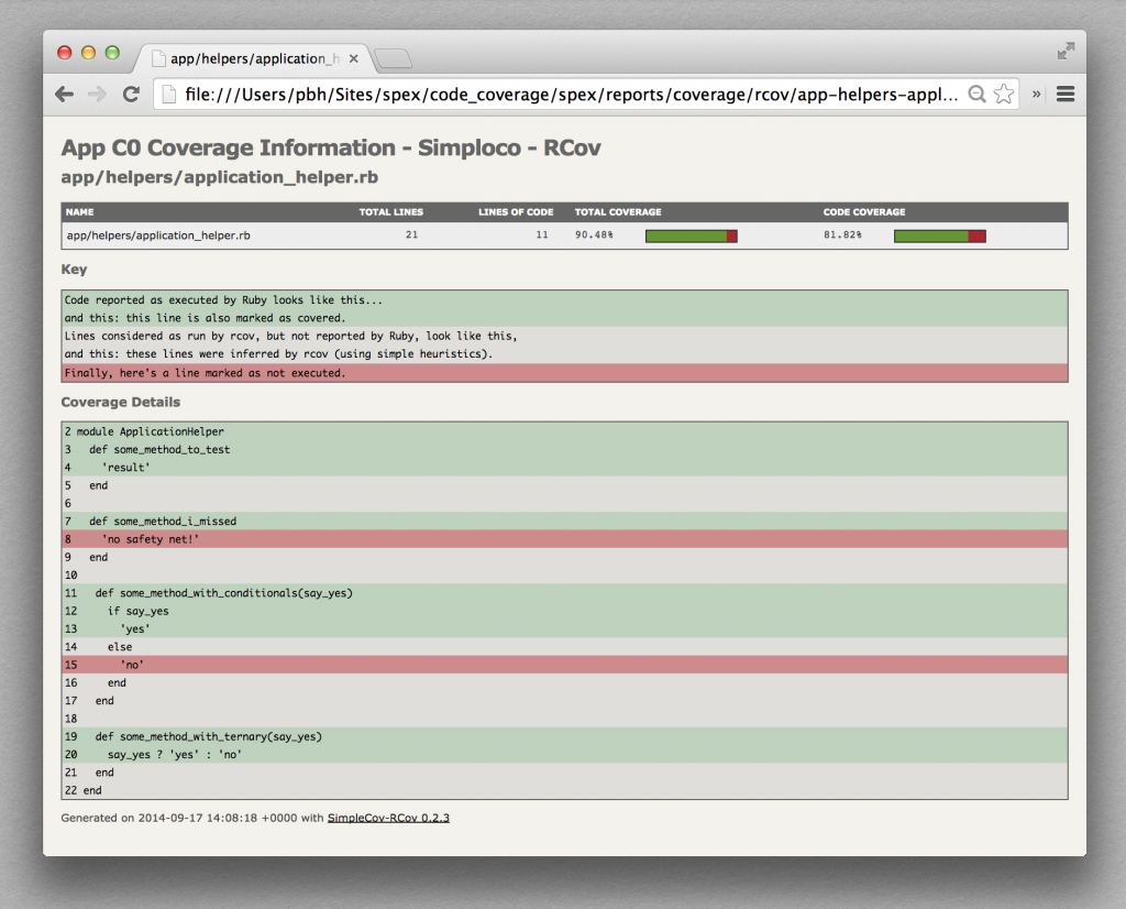 code coverage metrics for a single file